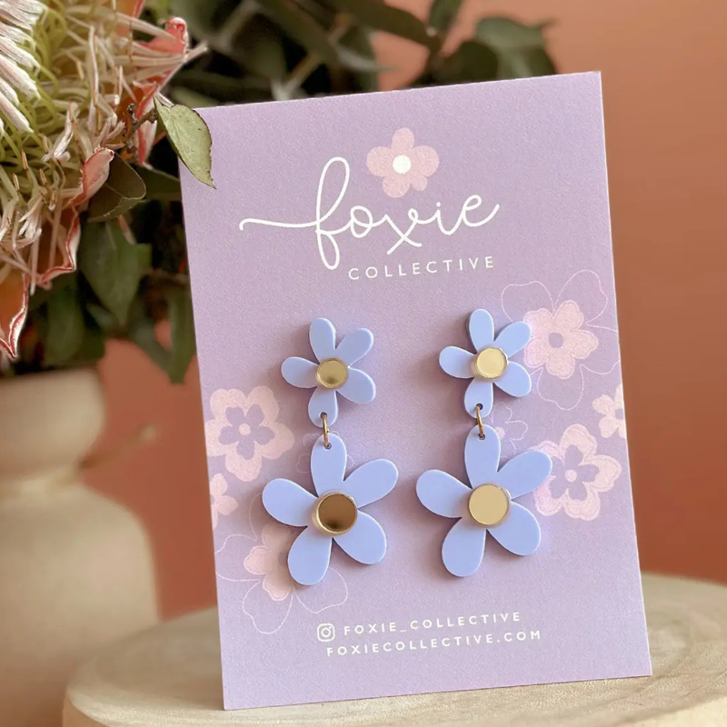 Double Daisy Dangles Blue