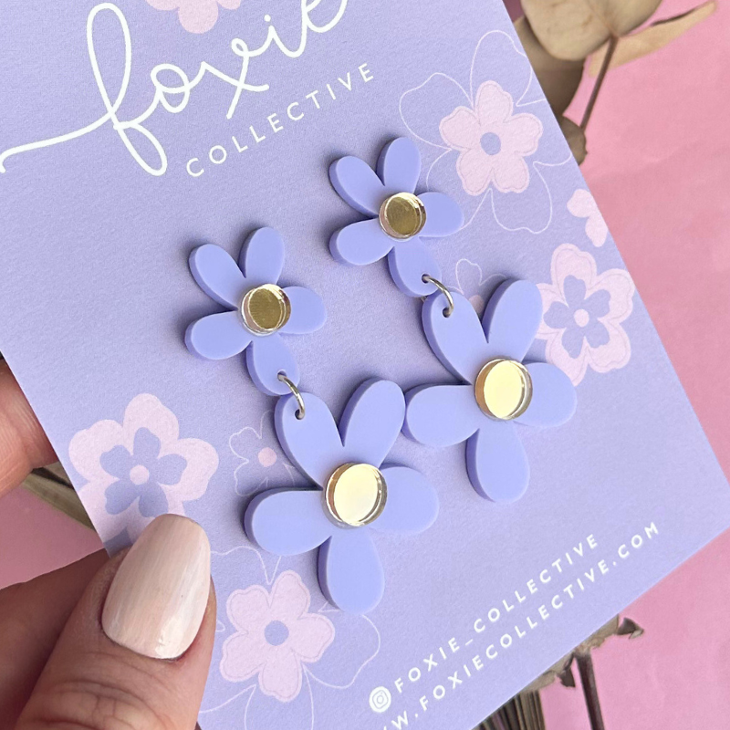 Double Daisy Dangles Blue