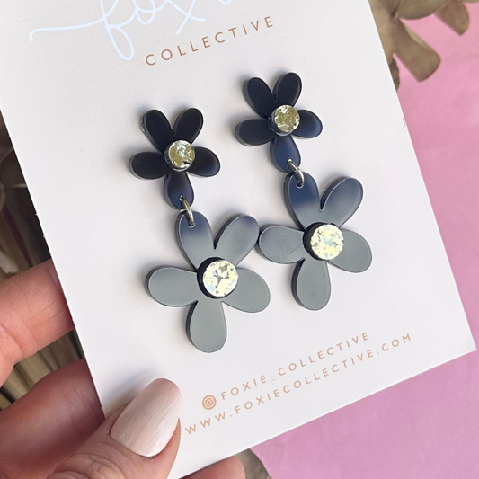 Double Daisy Dangles Black