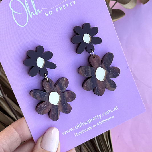 Burgundy Daisy Double Drop Acrylic