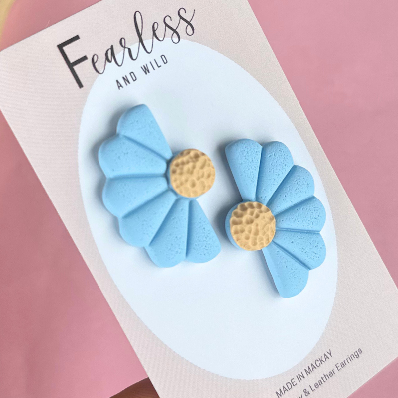 Soft Blue Statement Flower Stud