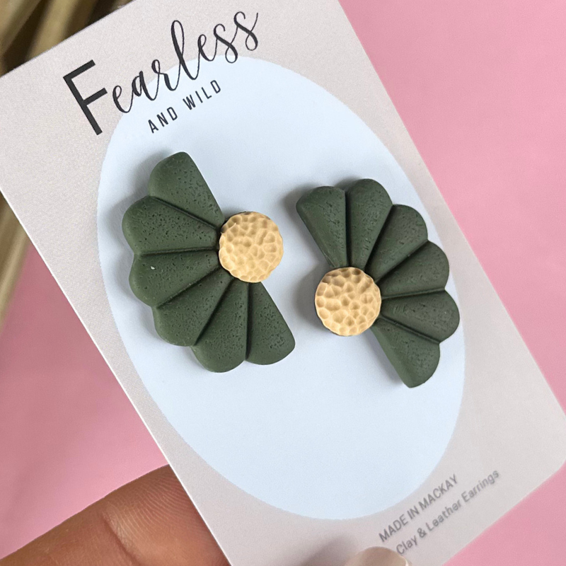 Khaki Statement Flower Stud