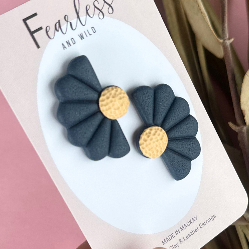 Navy Statement Flower Stud
