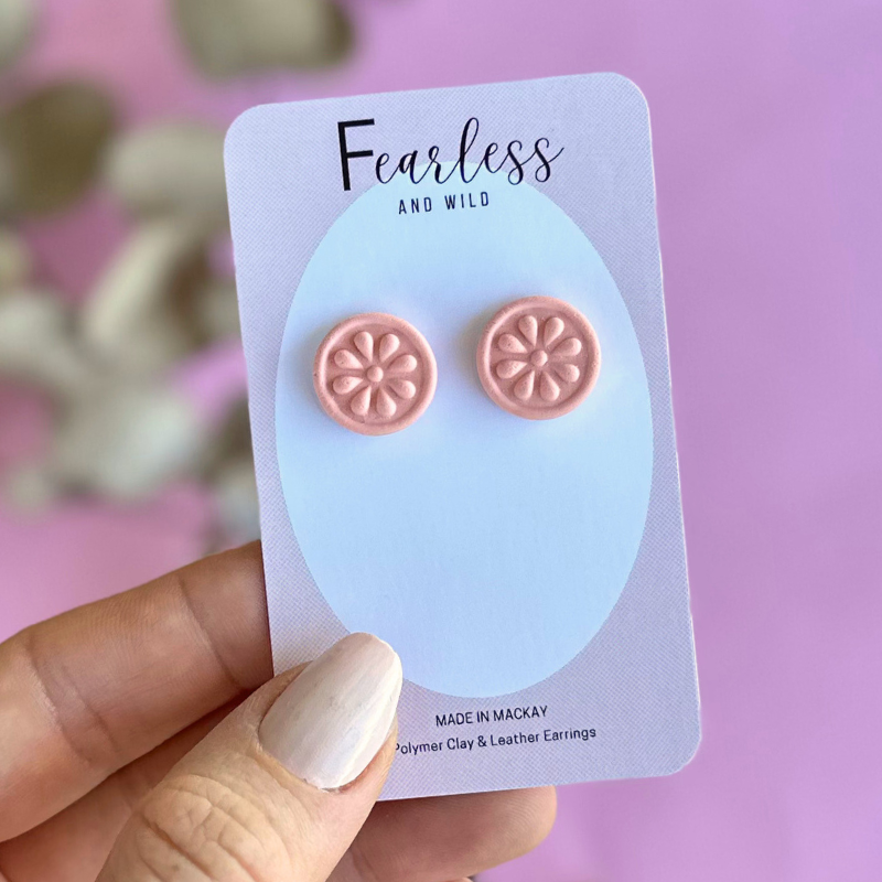 Peach Round Flower Studs