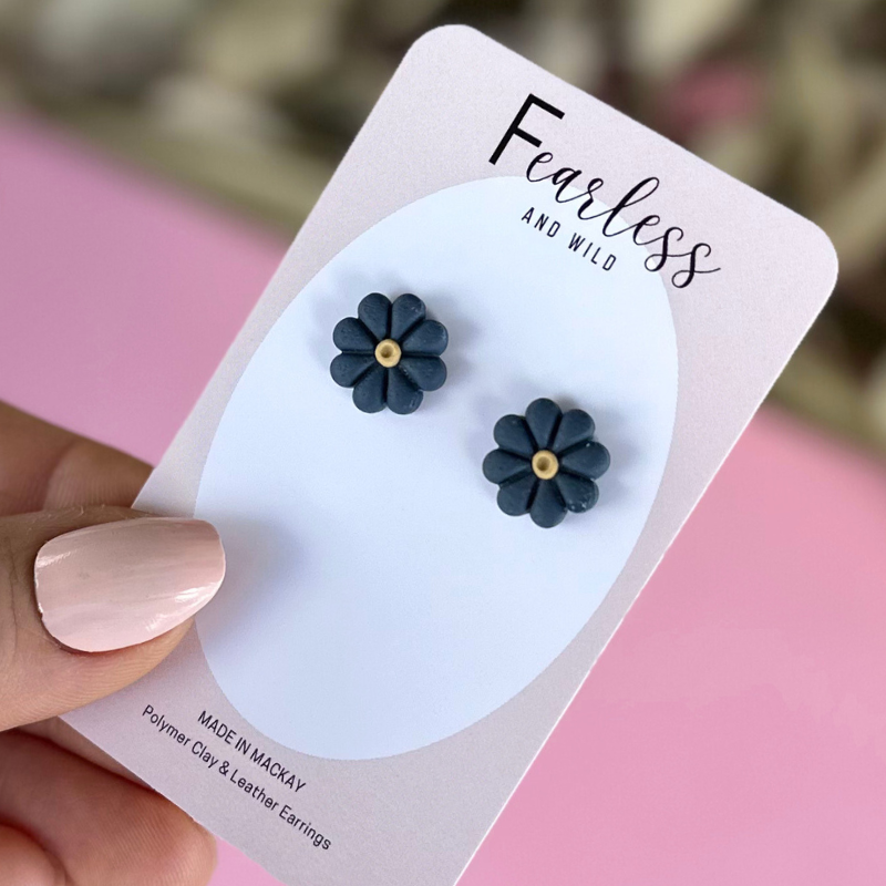 Navy Daisy Studs