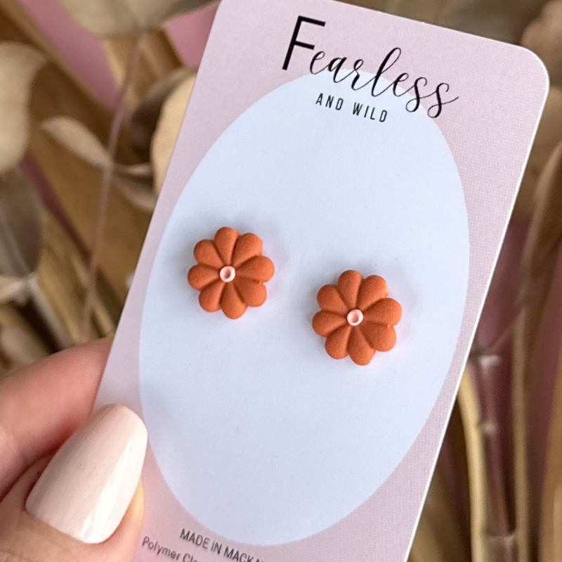 Burnt Orange Daisy Studs