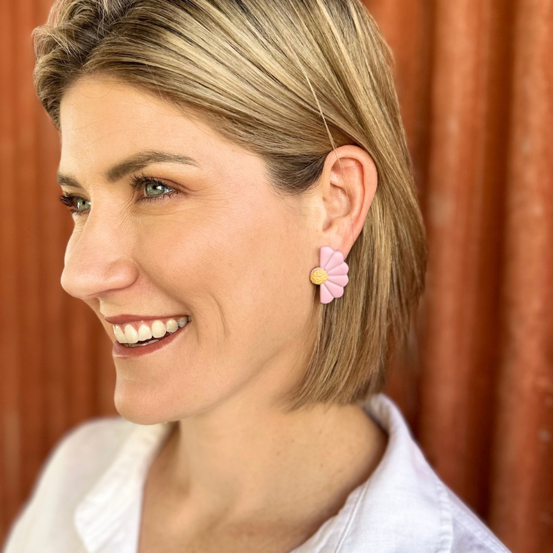 Navy Statement Flower Stud