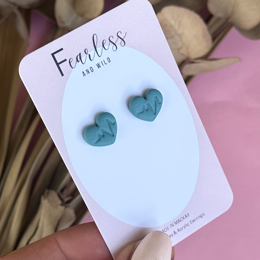 Teal Heart Beat Stud