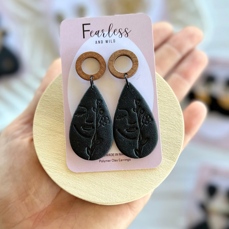 Earrings with polymer top clay