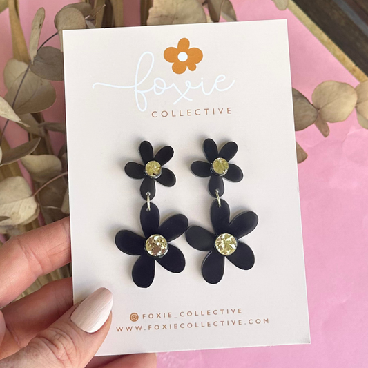 Double Daisy Dangles Black