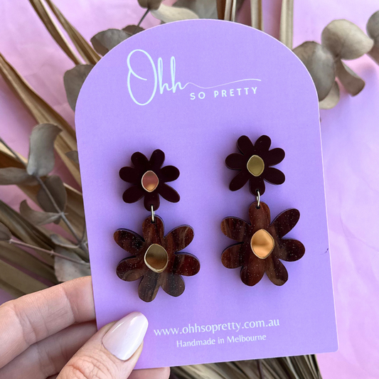 Burgundy Daisy Double Drop Acrylic