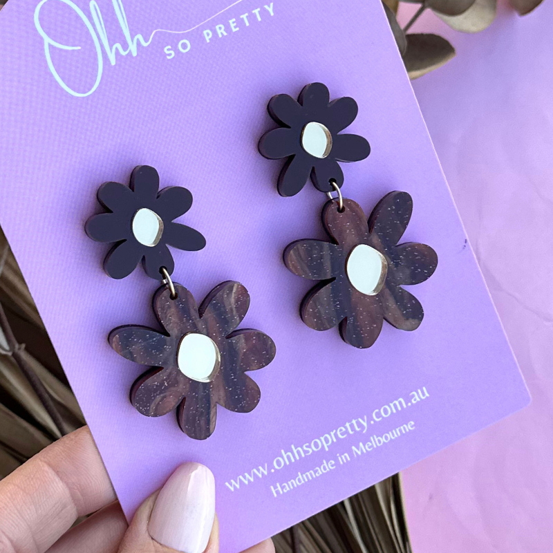 Burgundy Daisy Double Drop Acrylic