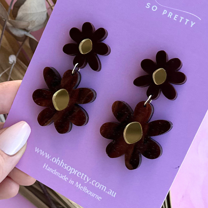 Burgundy Daisy Double Drop Acrylic