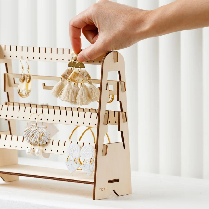 Adjustable Earring Stand Standing Timber Earring Holder