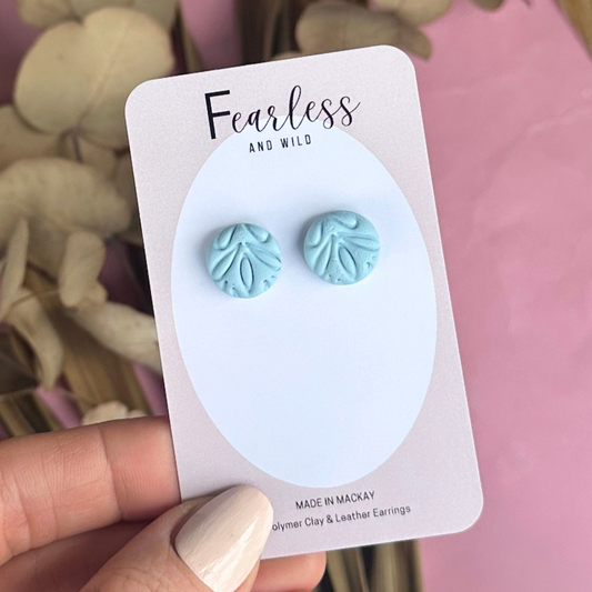 Round Powder Blue Stud Floral