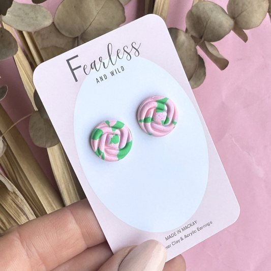 Round Stud Green Pink Knot
