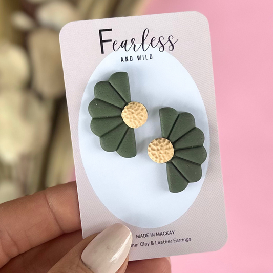 Khaki Statement Flower Stud