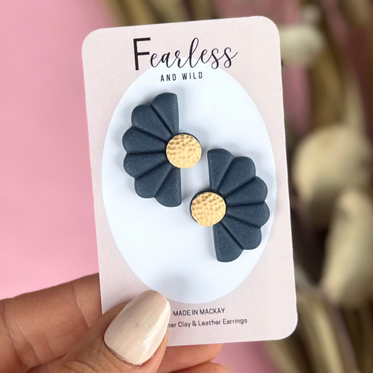 Navy Statement Flower Stud