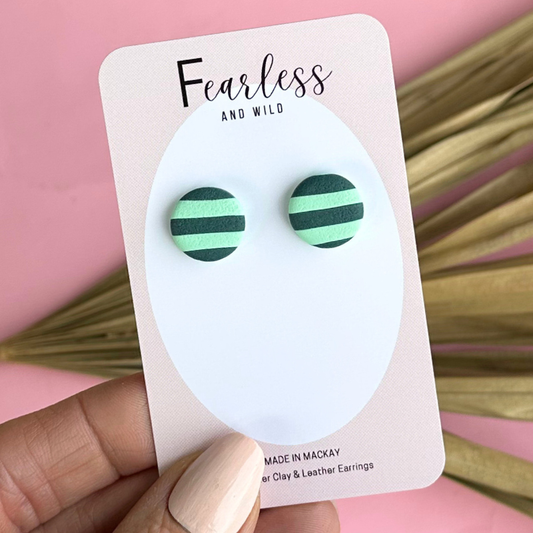 Round Teal Stripe Stud