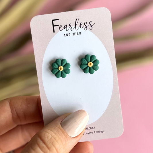 Forest Green Flower Studs