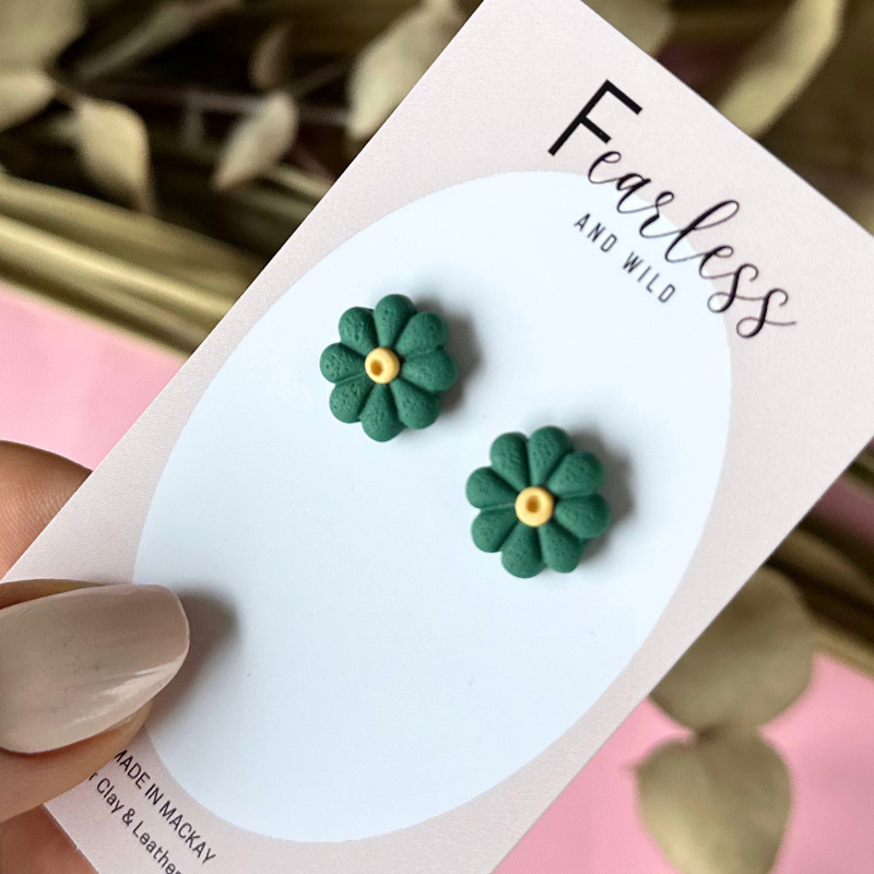 Forest Green Flower Studs