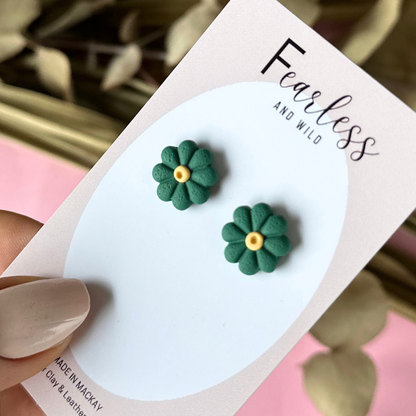 Forest Green Flower Studs