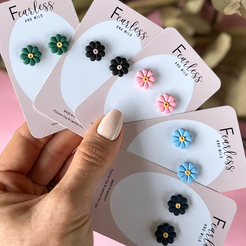Forest Green Flower Studs