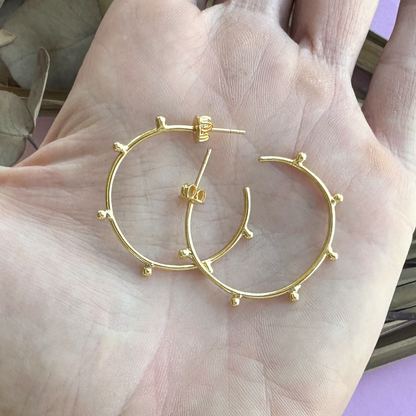 Gold Filigree Ball Hoops