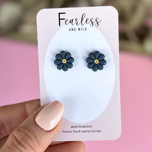 Navy Daisy Studs