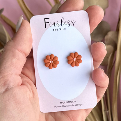 Burnt Orange Daisy Studs