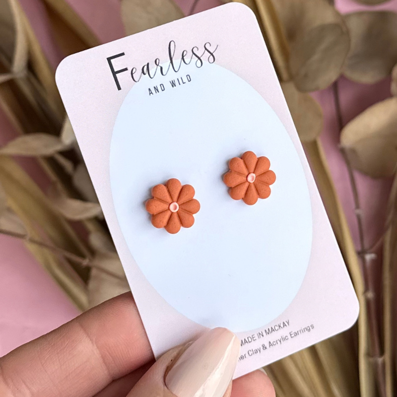 Burnt Orange Daisy Studs