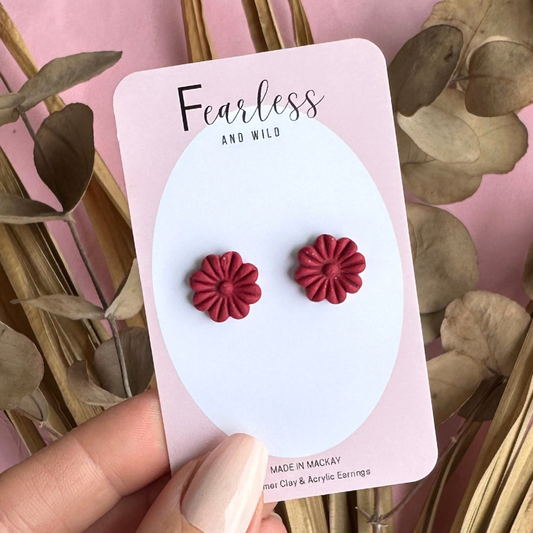Red Posy Studs