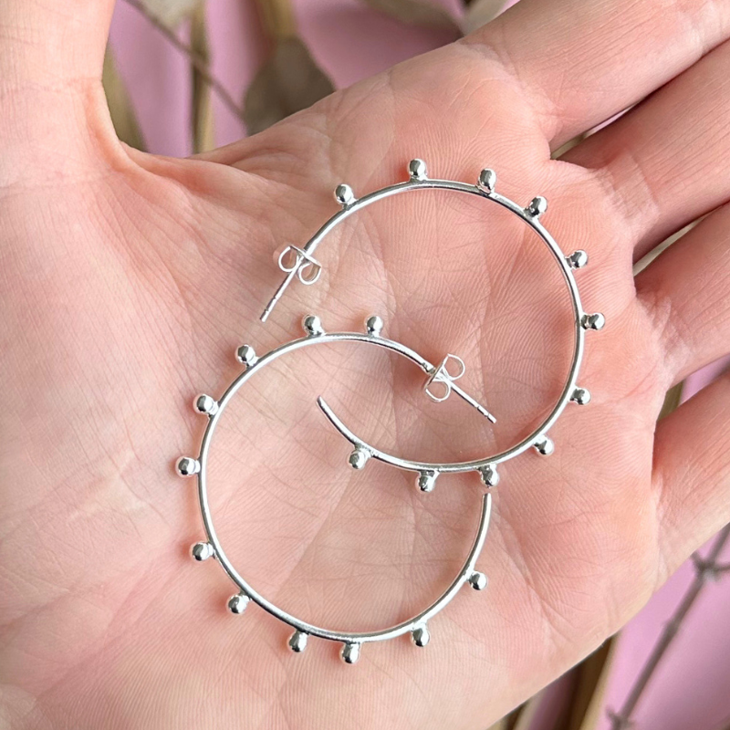Silver Filigree Ball Hoops