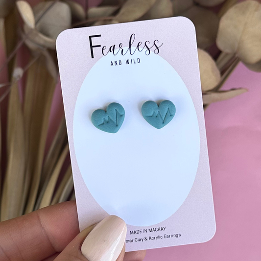 Teal Heart Beat Stud