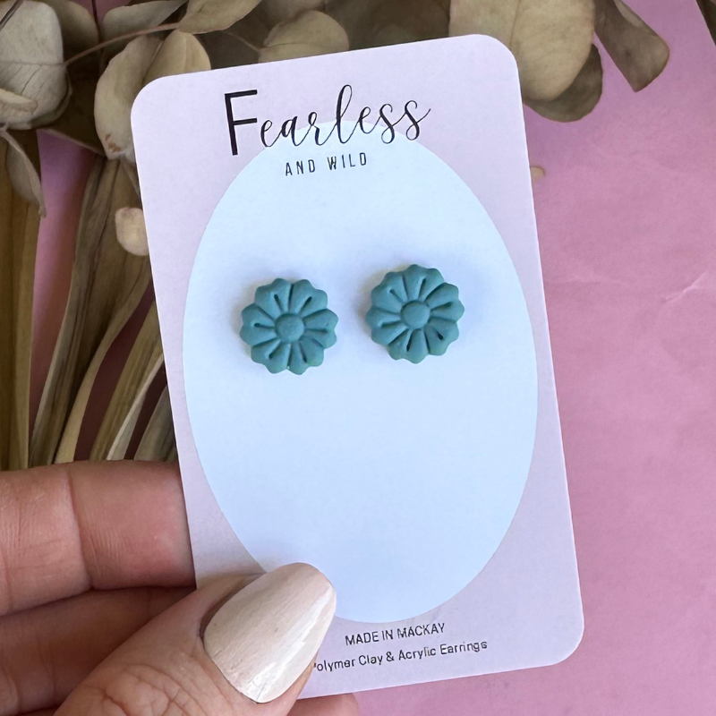 Teal Bloom Studs