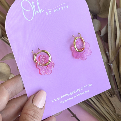Pink Glitter Daisy Hoop Acrylic
