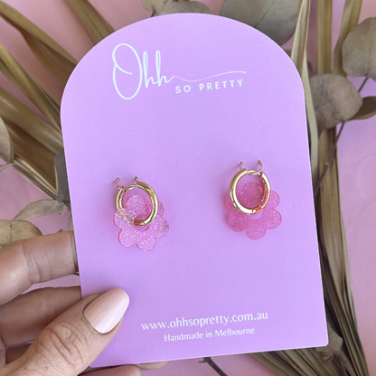 Pink Glitter Daisy Hoop Acrylic