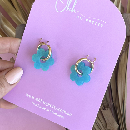 Teal Shimmer Daisy Hoop Acrylic