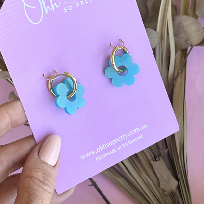Teal Shimmer Daisy Hoop Acrylic
