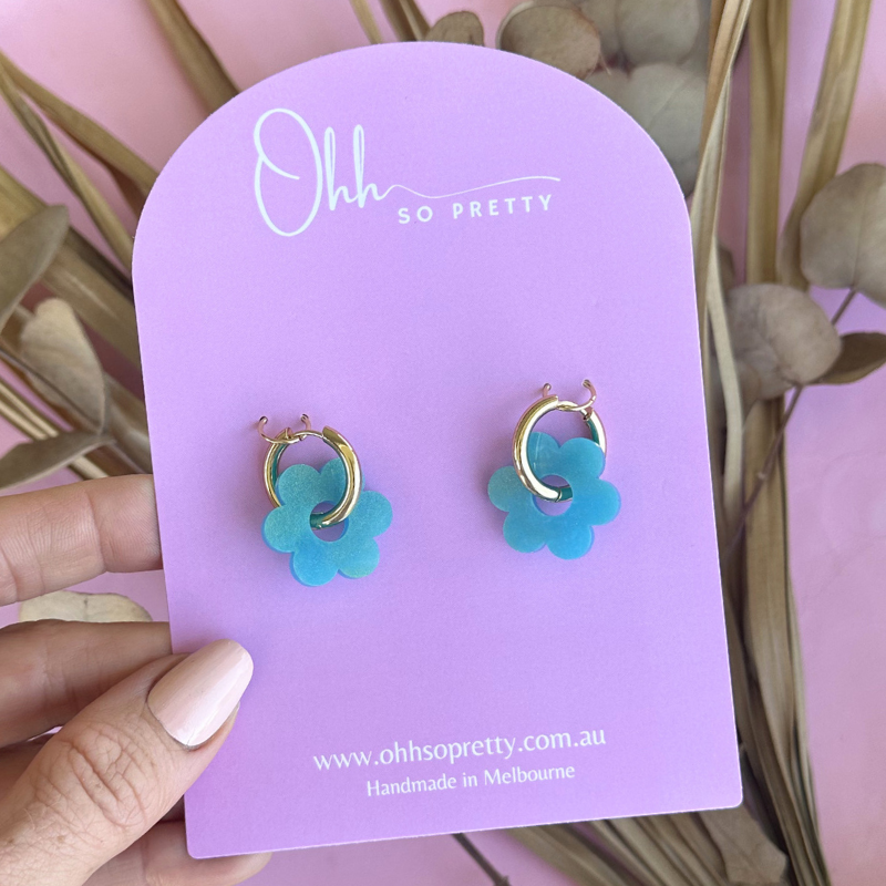 Teal Shimmer Daisy Hoop Acrylic