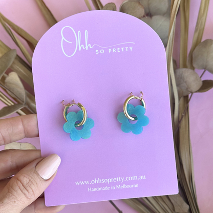 Teal Shimmer Daisy Hoop Acrylic