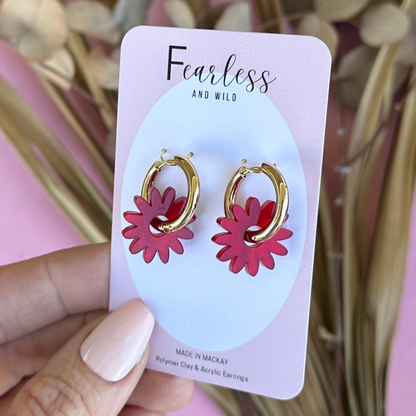 Tudy Red Daisy Hoop Acrylic